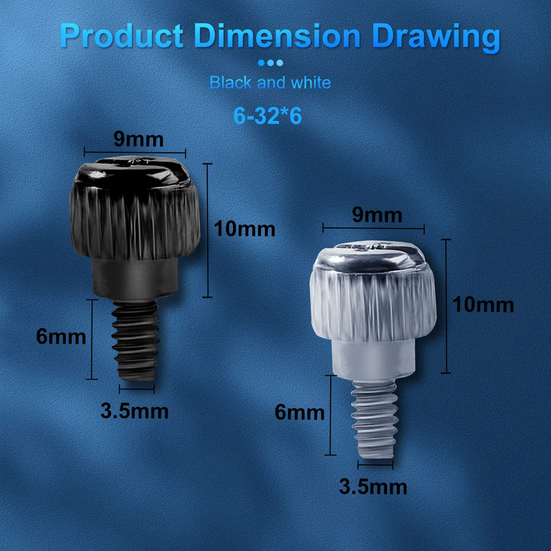 40Pcs Computer Case Thumbscrews 6#-32x6 M3.5 Phillips Head Hard Drive Thumb Screws PC Case Full Thread Fasteners Black+Silver Screws for Cover Power Supply Hard Drives