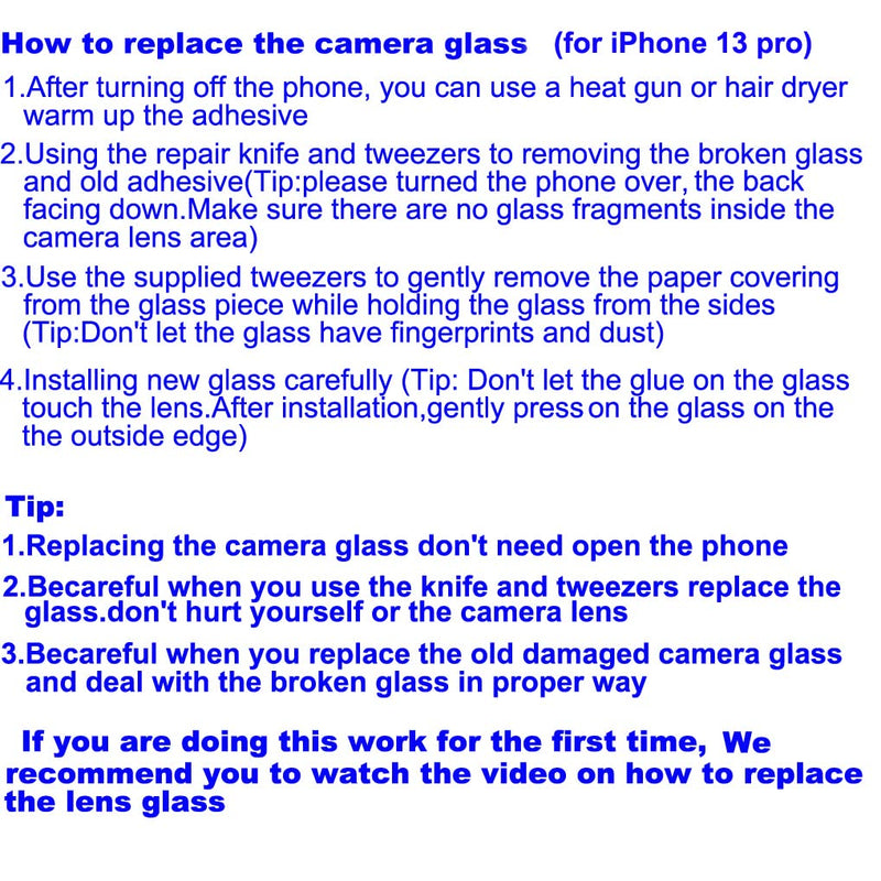 3pcs OEM Original Rear Camera Glass Lens Replacement for iPhone 13 Pro and for iPhone 13 Pro Max with Adhesive Preinstalled and Repair Tools Kit (for 13 Pro 6.1" / 13 Pro Max 6.7") For 13 Pro 6.1" / 13 Pro Max 6.7"