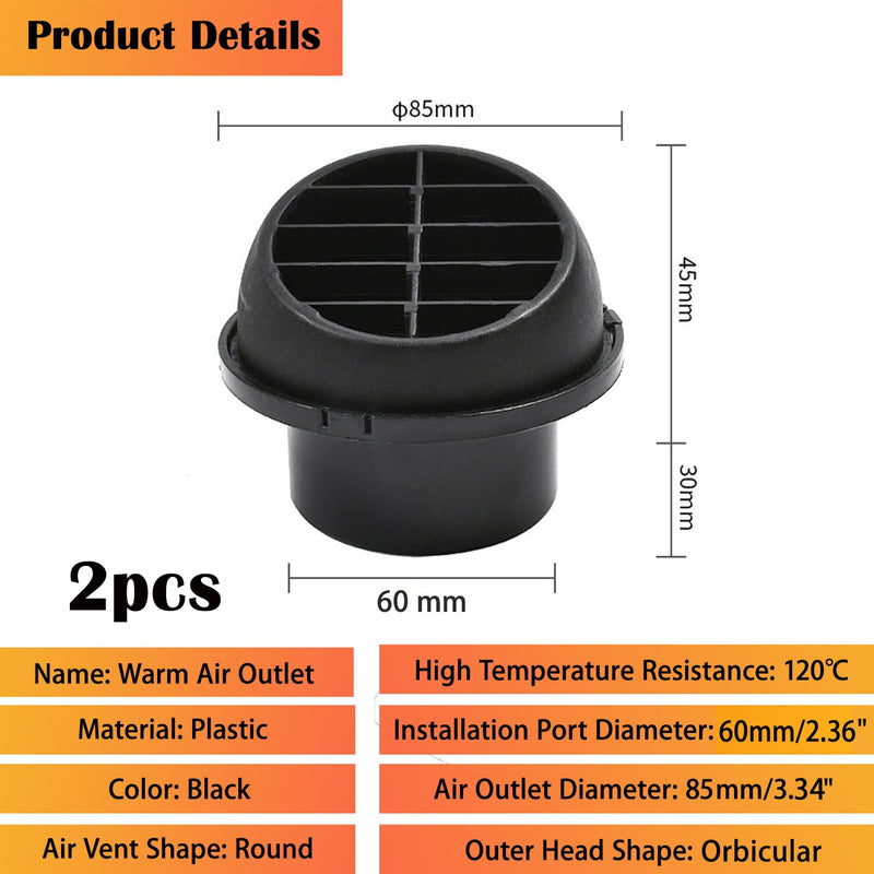 Warm Air Vent Outlet,2pcs 360 Degrees Rotatable Diesel Heater Car Heater Duct Hose Pipe Air Outlet Vent Cover for Parking Heater Air Conditioner Steering Eberspacher, Webasto, Propex Heaters (60mm) 60mm