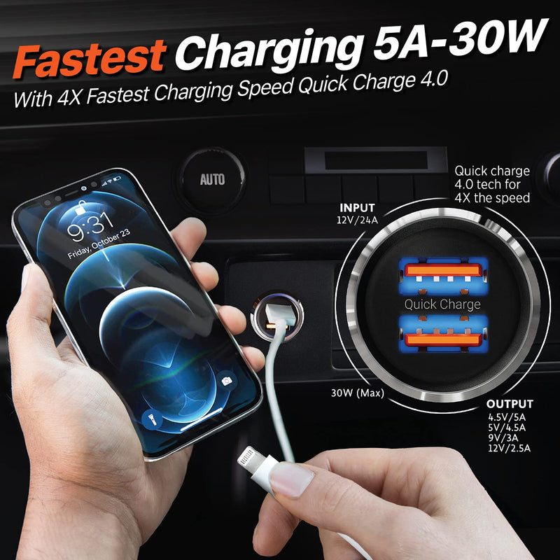 Car Charger Quick Charge 4.0 Dual USB 5A/30W Fast Car USB Charger Adapter 3A + Smart IC 2.4A - Compatible with Any iPhone/iPad/Samsung Galaxy S10 S9 S8 S7 S6 Note LG Nexus by BESTRIX (x2)