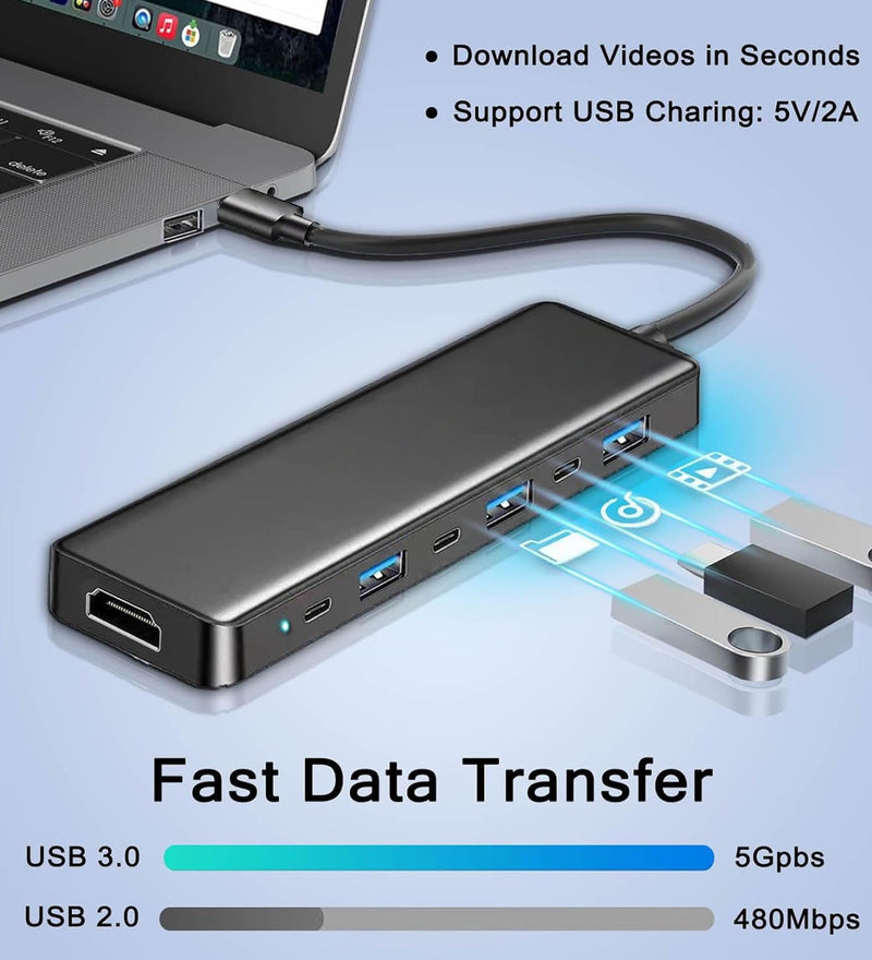 VIENON USB 3.0 to HDMI Adapter (7-in-1), USB 3.0 Hub with HDMI 1080P, USB C Data & Power Ports, Docking Station for Monitor, PC, Laptop, Desktop Support Windows 7/8/10 & Mac OS