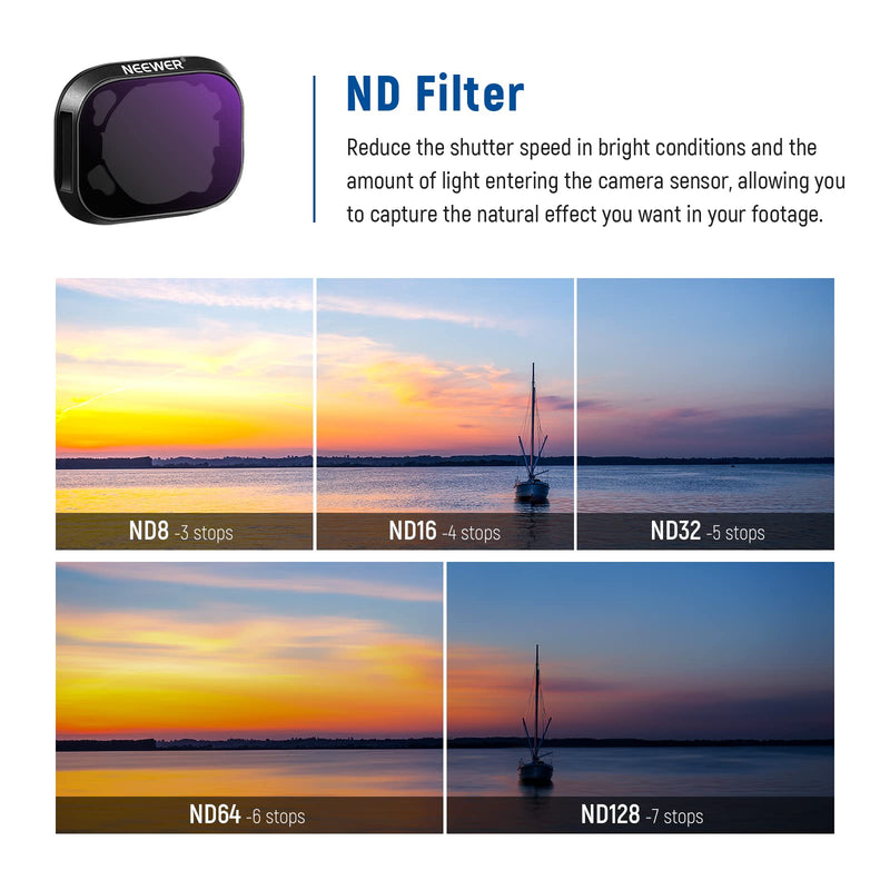 NEEWER ND Filter Set Compatible with DJI Mini 3/Mini 3 Pro, 6 Pack CPL ND8 ND16 ND32 ND64 ND128 Neutral Density Filter Drone Lens Accessory, Multi Coated HD Optical Glass, Aluminum Alloy Frame Aluminium 21.45*17.02*3.28mm