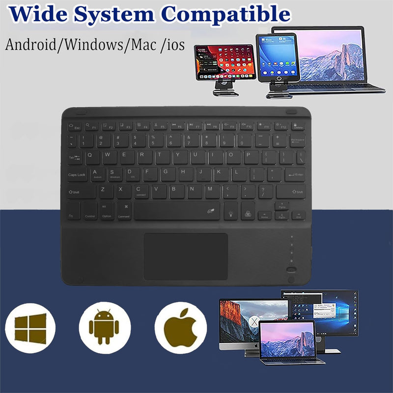 Wireless Bluetooth Keyboard,10-inch Ultra-Slim 7 Color Backlight Keyboard with Touchpad,Rechargeable Wireless Magnetic Bluetooth Portable Keyboard for Mobile Phones,Computers,Tablets and iPads (Black) Black
