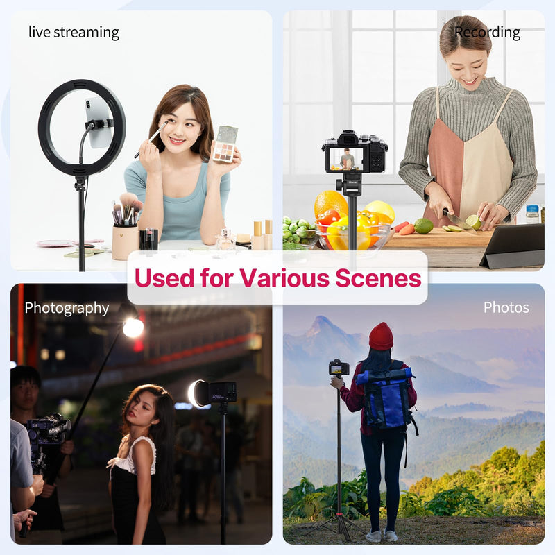 VIJIM MT-79 Extendable Photography Light Stand, 81" Portable Adjustable Light Tripod with 1/4" Screw, 360° Ball Head Camera Phone Tripod for Continute Output Lighting, Strobe Light, Webcams, Cameras