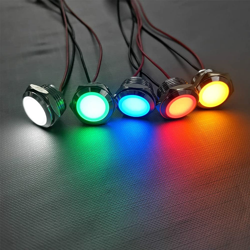 Gebildet 5pcs 12V-24V 20mA Energy Saving Indicator Metal Indicator Lamp Waterproof Signal Lamp Hole Size 16mm White/Blue/Red/Green/Orange LED (Spherical Surface Head) Red/Blue/Green/White/Orange (12v-24v）