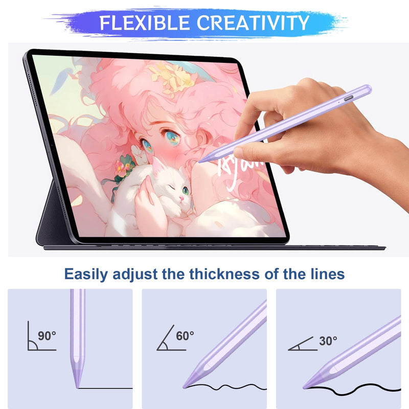 Stylus Pen for iPad 9th&10th Generation, 10Mins Fast Charge for Apple Pencil/iPad Pen, Compatible with iPad 10th/9th/8th/7th/6th Generation/Pro 11/12.9 inch/Air 5/4/3Gen/Mini 6/5, Purple