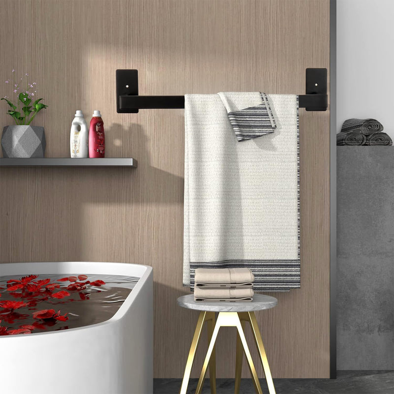 Bathroom Towel Bar Self Adhesive, No Drilling Towel Rack Easy to Install, Hand Towel Holder Made of Premium Stainless Steel Sticky on Hand Towel Hanger for Kitchen, Toilet.(24IN, Black) 24 IN