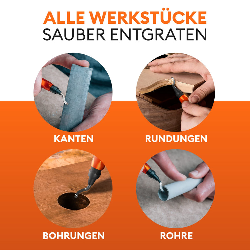 MEISTERGRIFF® deburrer [incl. 11 blades] for plastic (also 3D printing), metal, stainless steel - hand deburrer including 11 blades