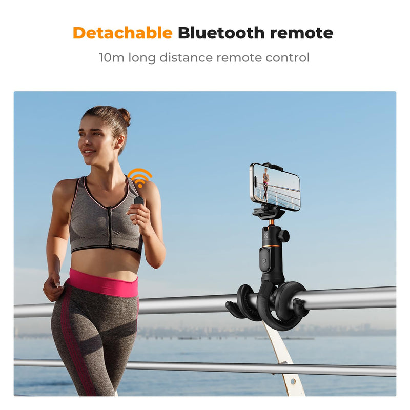 K&F CONCEPT Extendable Phone Tripod, Flexible Tripod with Remote, 3 in 1 Selfie Stick with Action Camera Adapter Flexible Legs Compatible with iPhone Samsung Canon Nikon Sony Cameras Action Camera.