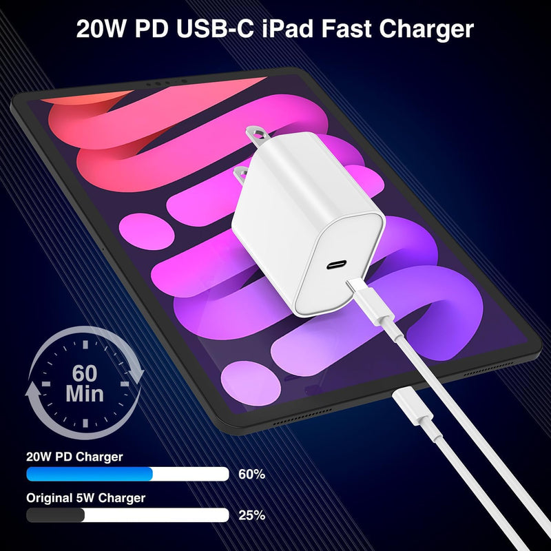 iPad Pro 13(M4) Fast Charger [3Pack] for iPad Pro 12.9/11 inch 2024/22/21/20/18,iPad 10,Mini 6,iPad Air 13(M2)/5th/4,[MFI Certified]20W USB-C Fast Wall Charger with 10FT Long USB C to C Charging Cable