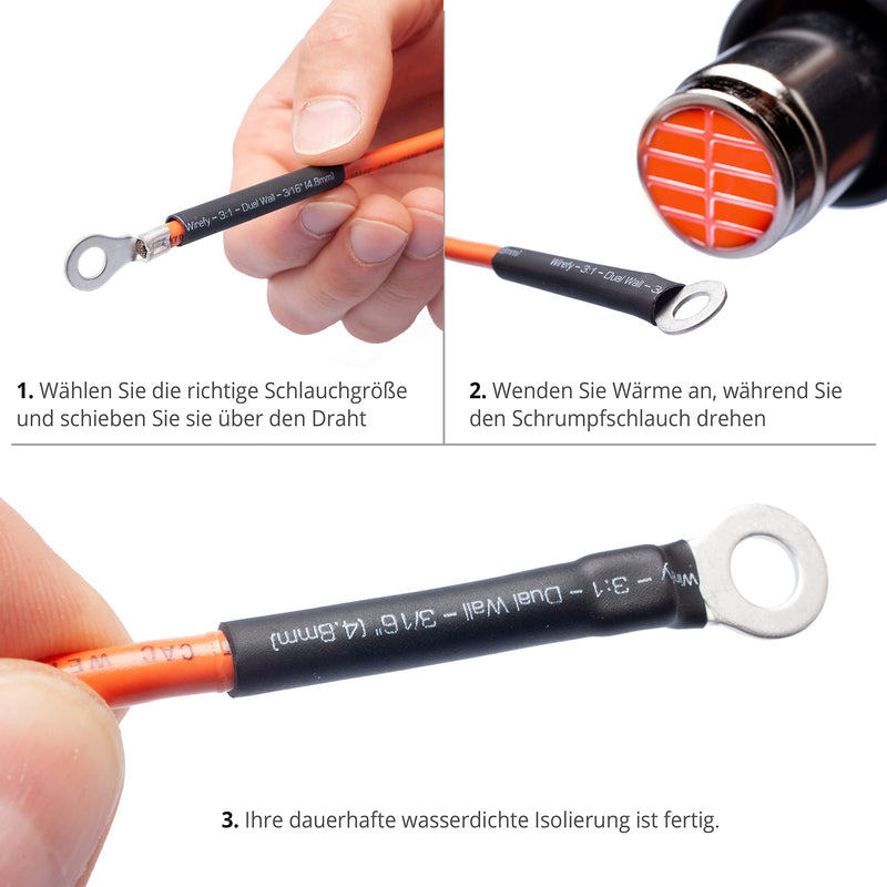 Wirefy Polymer, Heat Shrink Tube Set with Adhesive - 3:1 Shrink Ratio, Double-Walled Heat Shrink Tube Waterproof - Heat Shrink Tube Black - 180 Pieces