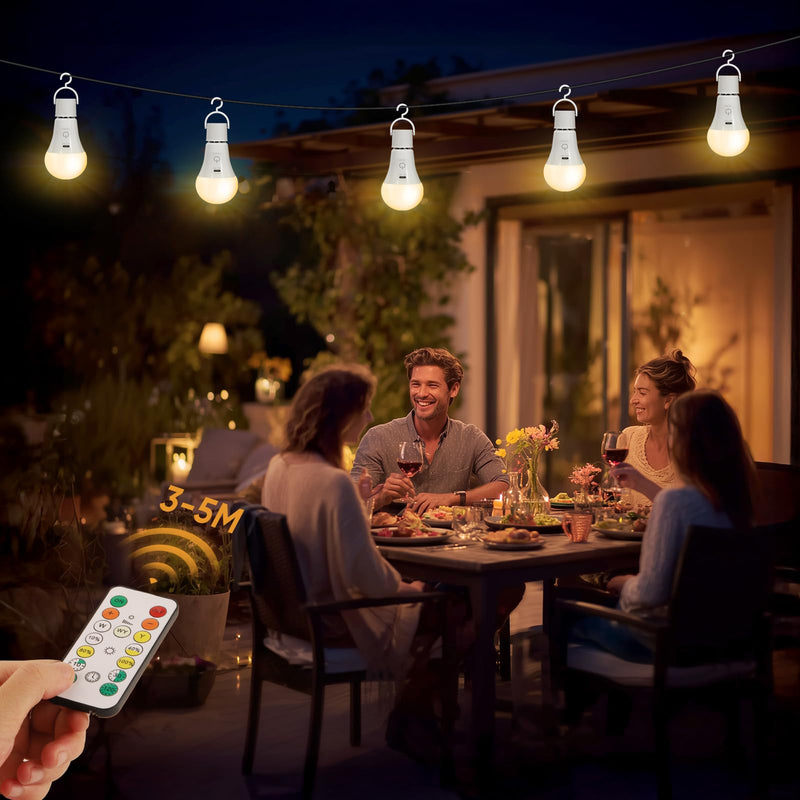 Kimjo E27 Rechargeable Light Bulb with Battery 7W 3 Colors Pack of 2 | Rechargeable Light Bulb with Remote Control, Battery Lamp with Hook, USB, Dimmable, Timer, Touch Control, Camping, Outdoor Emergency Light 3000k, 4500k, 6000k (2 Pieces)