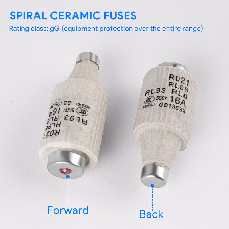 Taekooki Pack of 10 16A DII E27 R021 spiral ceramic fuses, fuses melting links, gG Diazed fuse links 500VAC, Diazed fuse link for cable and line protection