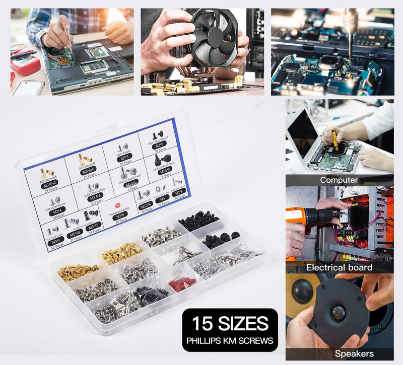 502PC Computer Motherboard Screws Kit, Motherboard Standoffs Screws for Universal HDD Hard Drive, SSD, PC Case, PC Fan, Power Supply, Graphics, CD-ROM, ATX Case, for DIY PC Installation & Repair 502PCS
