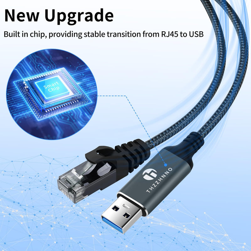 USB to Ethernet Cable 30FT, USB 3.0 A to RJ45 Male Cable Directly Connected Gigabit LAN Network, Compatible with Laptop, PC, MacBook, Switch, Windows 10/11, macOS, Linux USB A to Ethernet