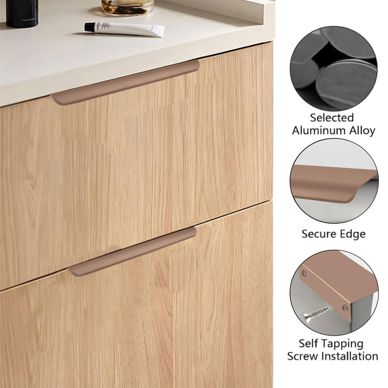 MOROBOR Finger Edge Pulls, 16pcs Modern Style Drawer Handles, Curved Aluminum Alloy Invisible Handle Wardrobe Pull for Cabinet Hardware Drawer,120mm/Brown Brown-16PCS 120mm
