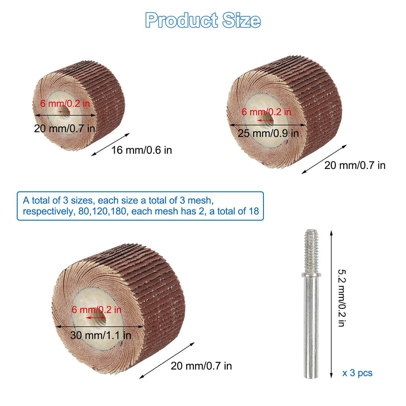 Pack of 18 flap sanders, flap sanders for drills, 80-120-180 grit sanding attachment for cordless screwdrivers, grinding stone, ball head grinder with 3 x 5.2 mm connecting rod, for rust removal, polished (18) 18