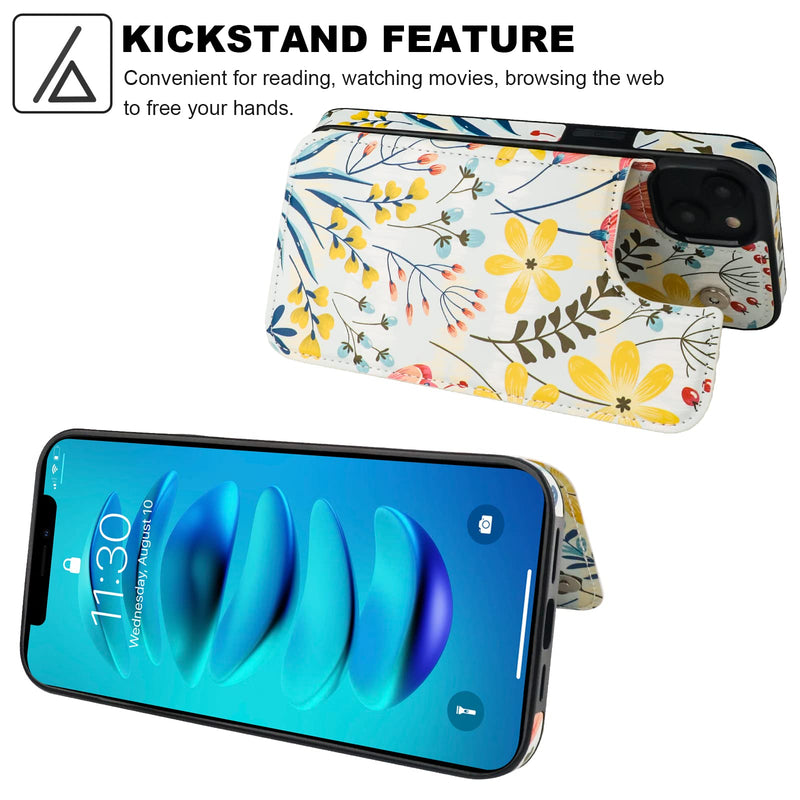 HAOPINSH for iPhone 14 Wallet Case with Card Holder, Donuts Pattern Back Flip Folio PU Leather Kickstand Card Slots Case for Women Girls, Double Magnetic Clasp Shockproof Cover 6.1" Floral Flower