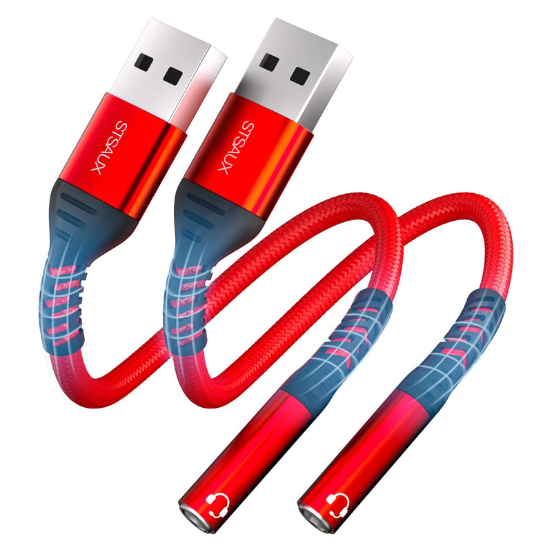 USB to 3.5mm Jack Audio Adapter (2-Pack), External Sound Card Converter，STSAUX USB-A to 3.5mm TRRS 4-Pole Mic Female with PC Windows, Laptop, Mac, Desktops, Linux, Plug and Play No Drivers Needed