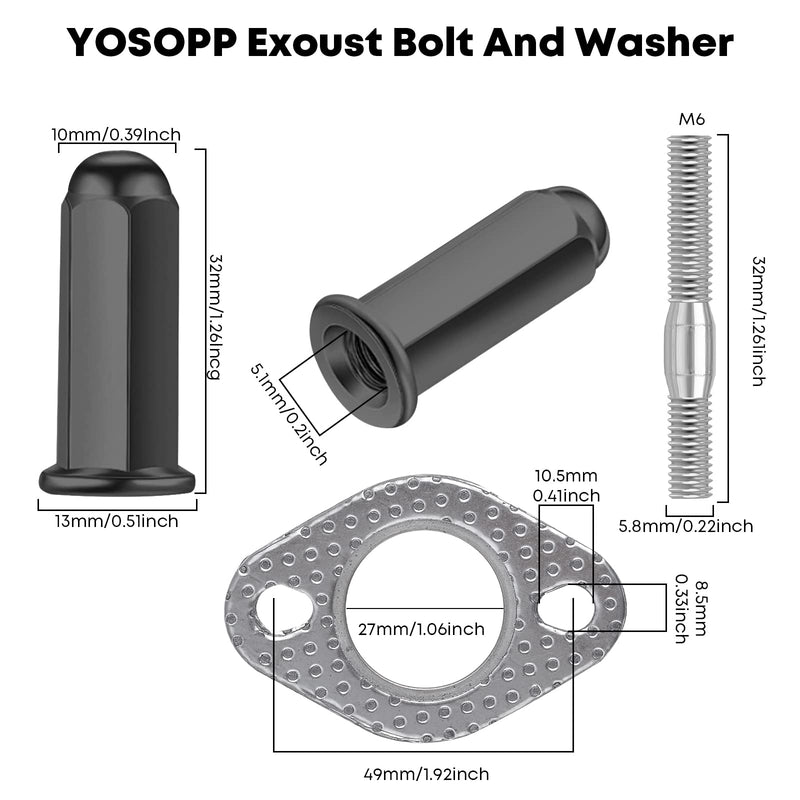 GY6 Exhaust Bolt Nuts Gasket for 50cc 70cc 90cc 110cc 125cc 150cc Scooters ATVs GMB139 Engine Moped Quad 4 Wheeler Dune Buggy Go Karts Taotao Sunl Coolster Jonway Roketa Sandrail (Black)