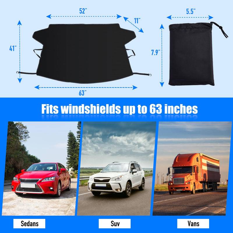 Windshield Cover for Ice and Snow, Car Windshield Snow Cover Winter Ice Sunshade Protector, Universal Fit SUV Auto Car Cover Snow Water Proof UV Dust Resistant, 63 Inches Wide