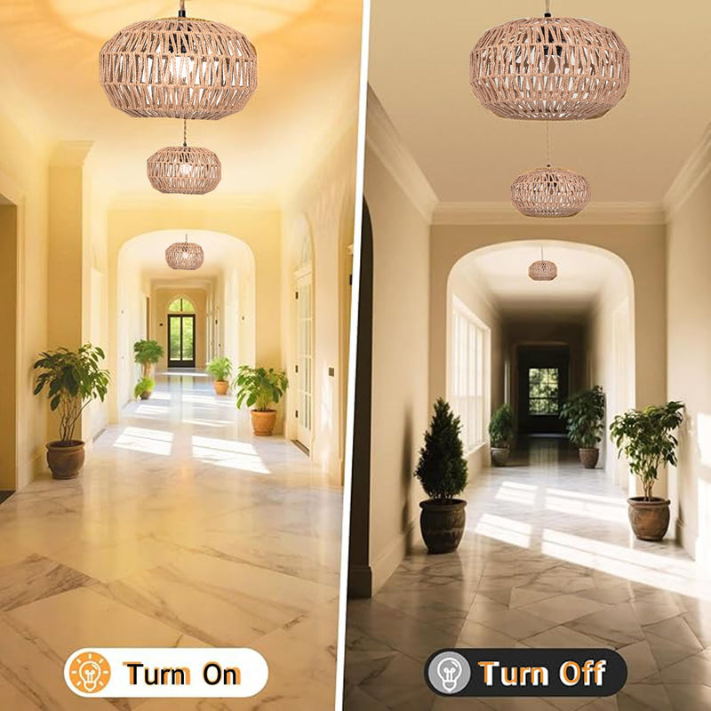 Hanging Light .Ceiling Lamp Pendant Lights Rattan Hanging Lamp with Plug in Cord for Living Room. Bedroom .Kitchen.Indoor Hanging Lamp Plug in Woven Lampshade (Brown-PX) Brown-PX
