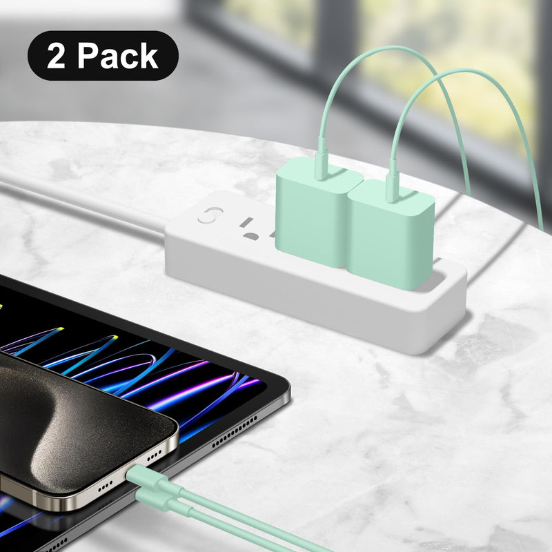 iPhone 16 15 Charger Fast Charging 10Ft - 2 Pack 20W USB C Wall Charger Block and Type C to C Cable Compatible with iPhone 16/16 Pro/16 Pro Max/iPhone 15, iPad Pro, Air 5/4,iPad 10 (Green) Green