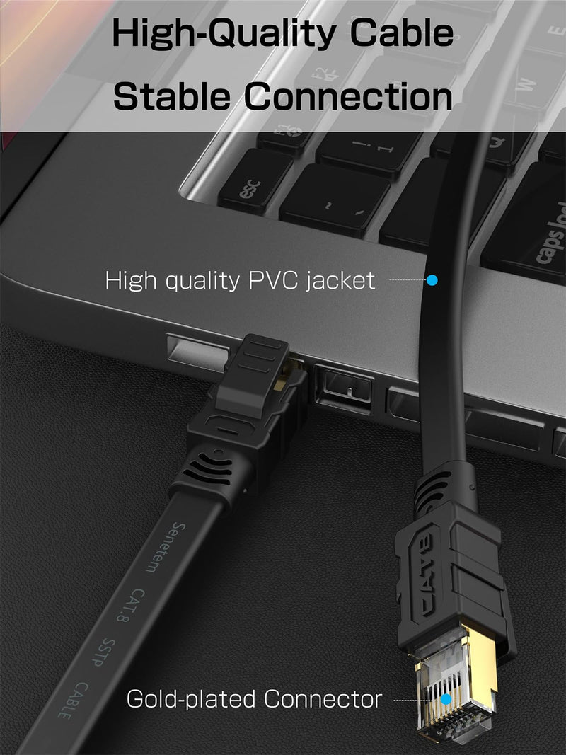 Cat 8 Ethernet Cable 30FT, High Speed 40Gbps 2000Mhz Flat Internet Network Patch Cord, RJ45 Shielded Outdoor&Indoor LAN Cable, Compatible for Gaming, PC, PS5/4/3, Xbox, Modem, Router Black 1