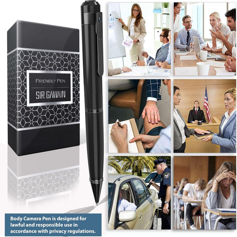 SIRGAWAIN 64GB Premium Body Camera Pen - Full HD Video and Photo, Long Battery Life, Motion Detection, Easy to Use 1080p Body Cam Royal Black + 64GB