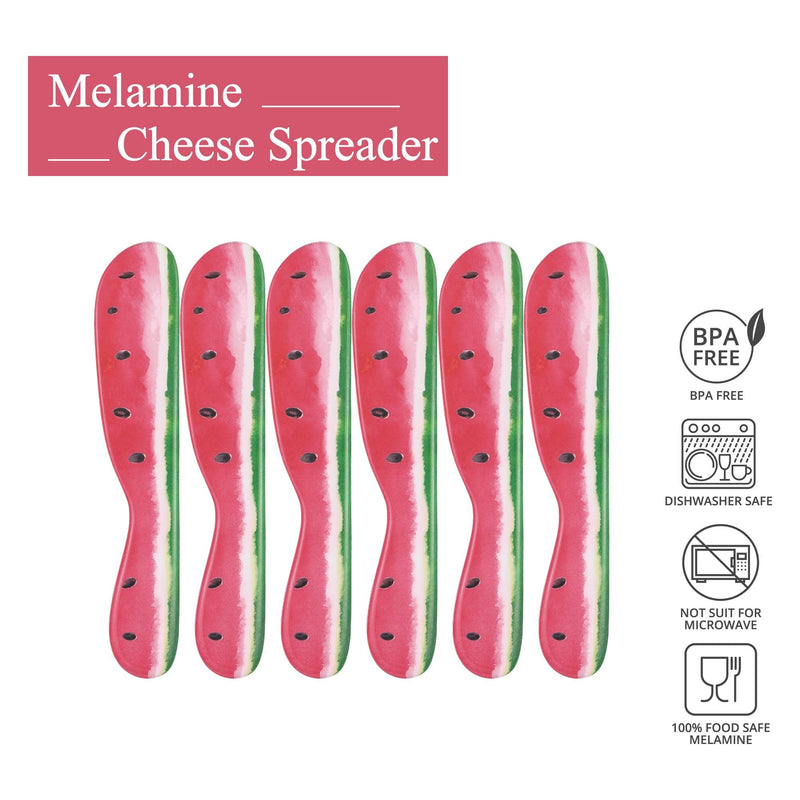 UPware Watermelon Cheese Spreader Set, Melamine Multipurpose Butter Spreaders for Cream, Cheese, Jelly, Mayo, Frosting, and Sandwich, Red, 6 Inch, Set of 6