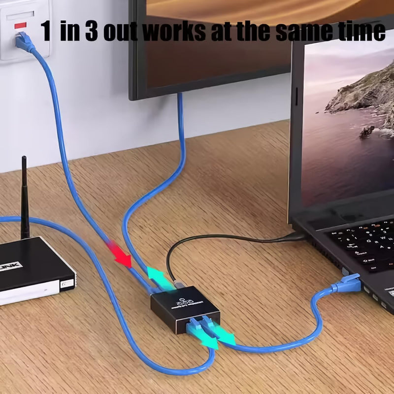 Aimery Ethernet Splitter High Speed Gigabit, 1000Mbps Ethernet Splitter 1 to 3[3 Devices Simultaneous Networking], RJ45 Splitter Adapter with USB Power Cable, Internet Splitter for Cat5e/6/7/8 Cable