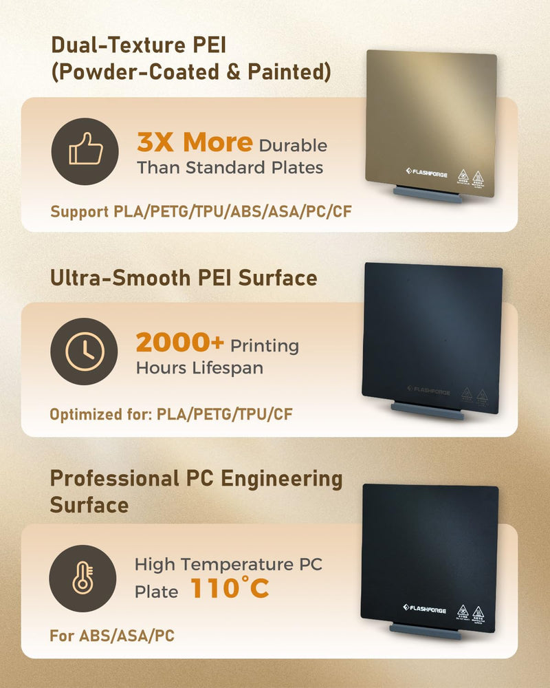 FLASHFORGE Adventurer 5M/5M Pro/AD5X Smooth PEI Build Plate, Magnetic Flexible Heated Bed Platform - Tool-Free Removal, Auto Separation After Cooling, Glue-Free Printing for PLA/PETG/TPU/CF