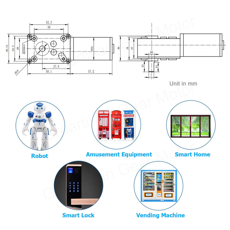 DC 12V 60RPM 7Kg.cm 8mm Single Shaft Self-Locking Reversible Worm Gear Motor with Cable, High Torque Speed Reduction Motor, Turbine Electric Gearbox Motor 12V 60PM