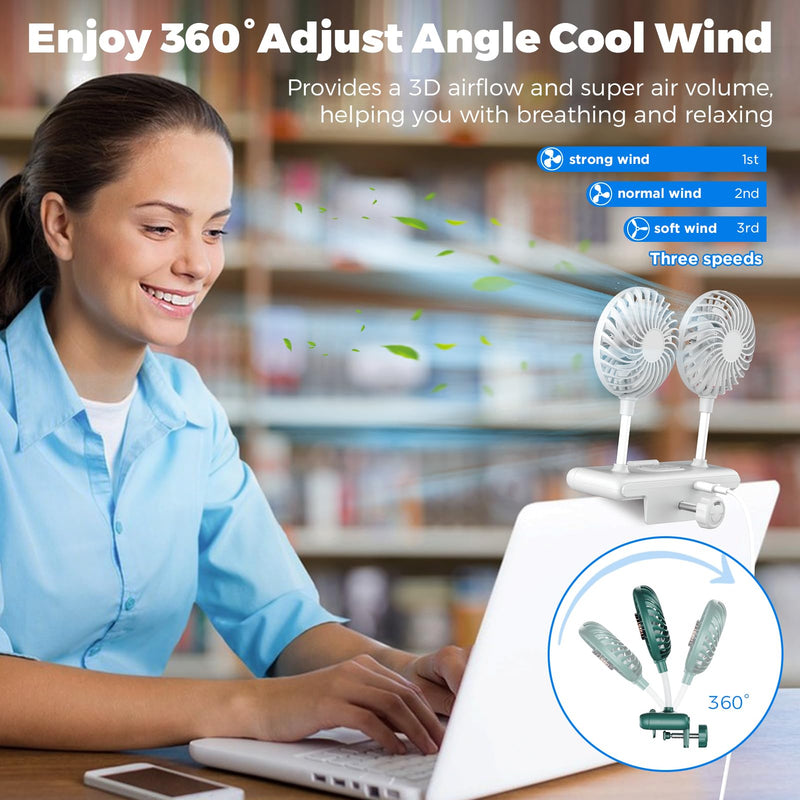 Reading stand Lamp Light Bar with Fan Two-Head Personal Cooling Quiet USB Fan Flip-Open light, Level 3 brightness light, 3 Wind Speed for Working/Self Broadcasting (Forest Green) Forest Green