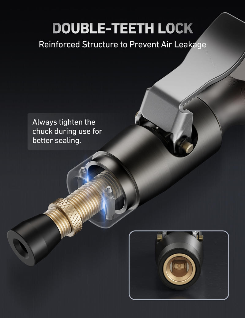 AstroAI Air Chuck, No Air Leakage Double Jaws Lock on Tire Chuck, Open Flow Heavy Duty Brass and Stainless Steel Air Chuck with Clips for Inflator Gauge Compressor Accessories