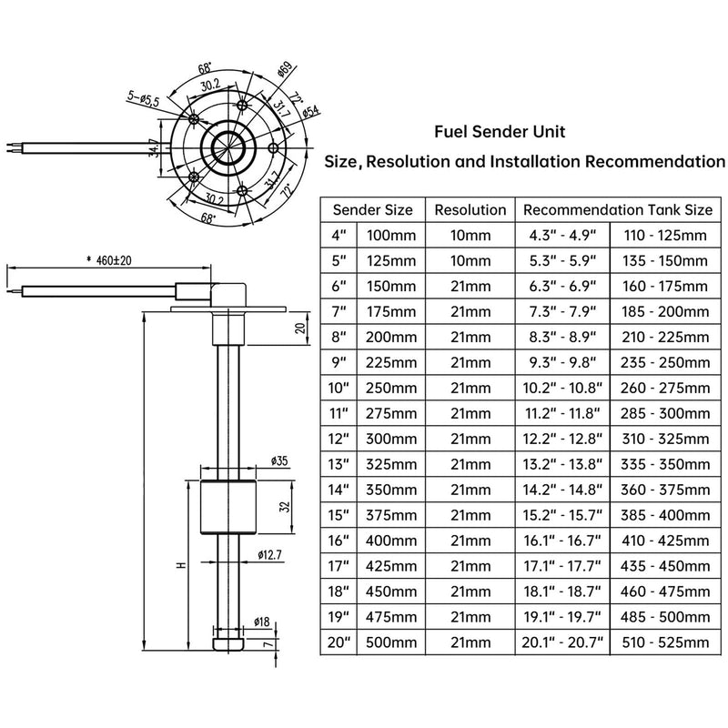 Geloo Level Sensor, Stainless Steel Fuel Sending Unit Water Level Indicator Sensor Car Fuel Water Level Sensor for Fuel Water Gauge 0~190 Ohm (250MM) 250MM