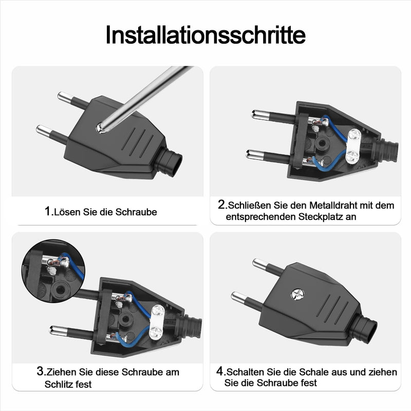 Euro plug, 2 pieces flat plug, Euro plug flat, power plug (220V, 2.5A), power plug flat (black)