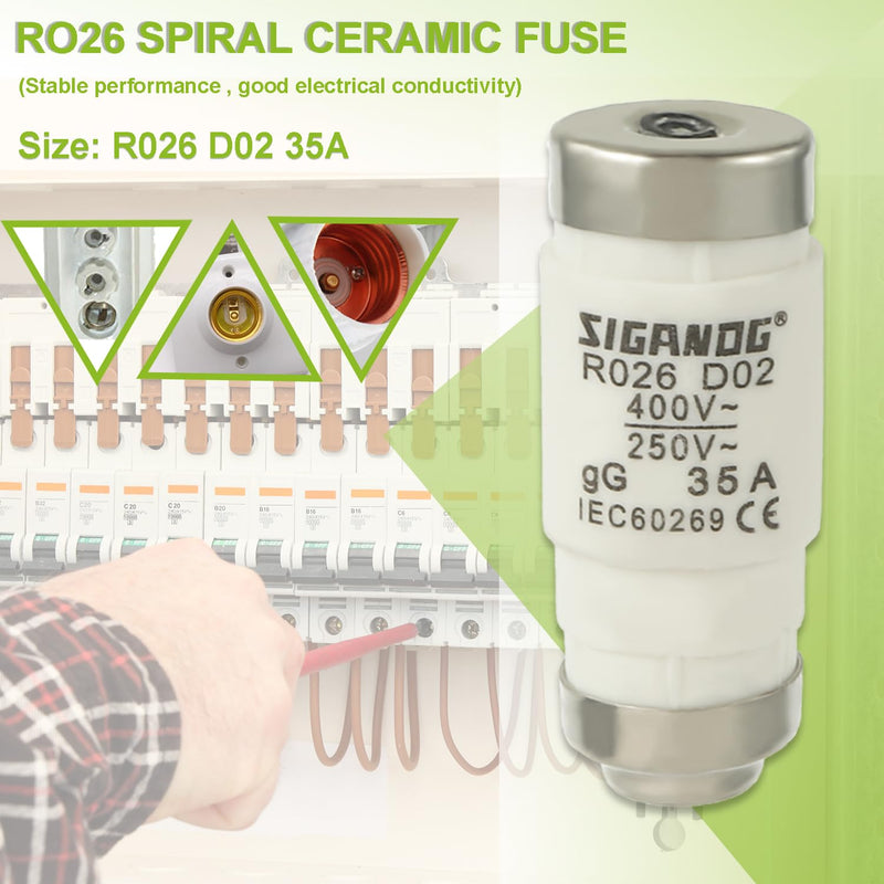 SIGANDG Neozed Fuses, D02 35A gL/gG 400VAC, D0 Type Fuse Insert (Pack of 10)