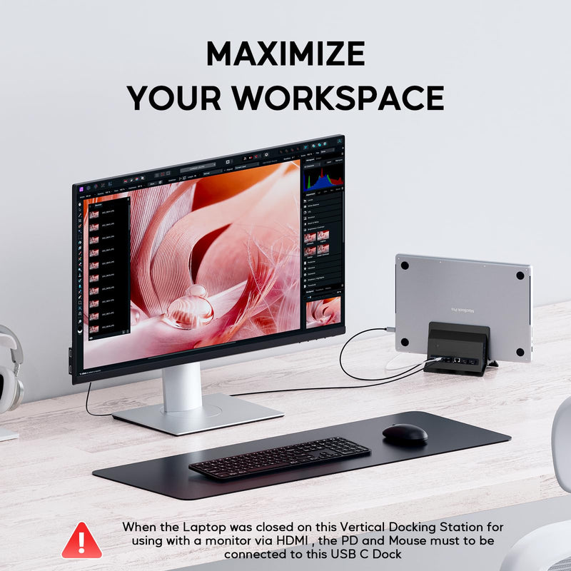 Vertical MacBook Docking Station, PULWTOP Docking Station for Mac mini with M.2 NVMe case for MacBook Pro/Air, 4K@60Hz HDMI, 2USB C 10Gbps, SD/TF, 100W PD, RJ45, 2 USB A for Windows Black