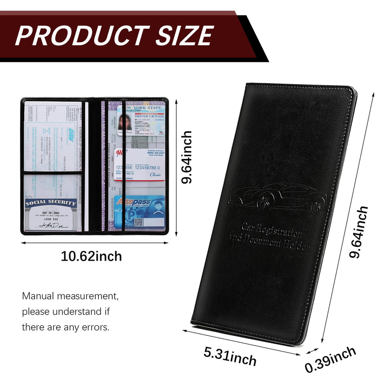 Car Registration and Insurance Card Holder for Women Men, Black Glove Box Paperwork Organizer with Magnetic Buckle for Easy Access and Protect Documents and Various Cards in Vehicle