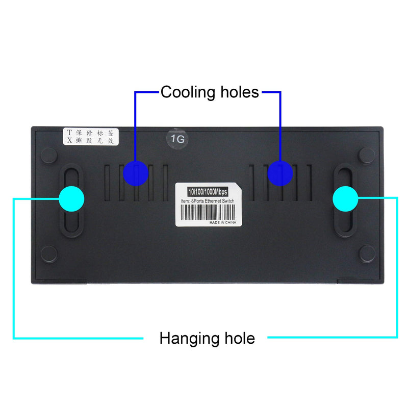 8 Port Gigabit Switch，Unmanaged 10/100/1000Mbps Network Hub Ethernet Splitter,Plug and Play,Quiet Fanless,for Office and Home Entertainment.