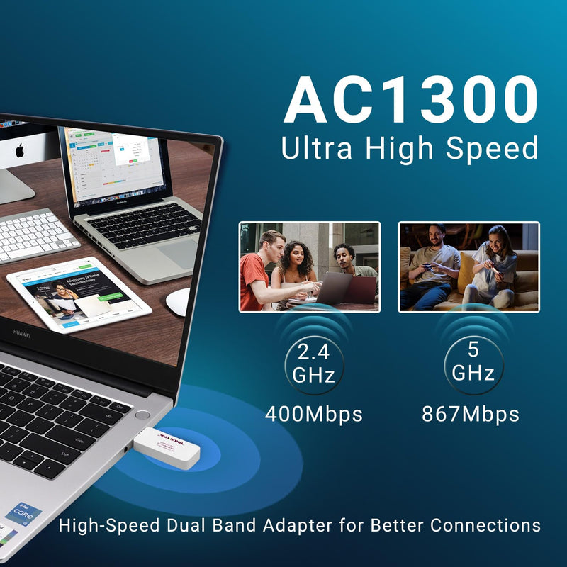 YINUO-LINK AC1300 USB WiFi Adapter for PC, Wireless Network Adapter for Desktop with Dual Band 2.4GHz/400Mbps 5GHz/867Mbps for Laptop Computer, Supports Win11/10/8.1/8/7/XP