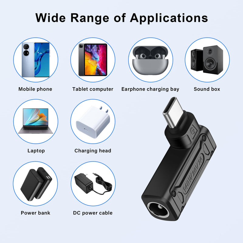 SinLoon PD 140W DC5521 to Type C Power Charging Adapter DC 5.5mm x 2.1mm Female Input to USB C Male Connector with PD Automatic Identification Chip,for Phone,Tablet,Laptop (DC5521 G)