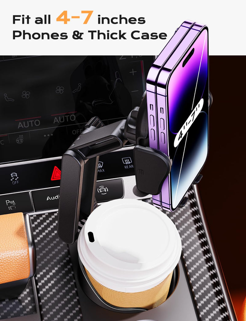 2-in-1 Cup Holder Phone Holder for Your Car Bottle Friendly Cup Cell Phone Holder Mount for Car Height Adjustable Sturdy Fit 4-7 inches Phones Black