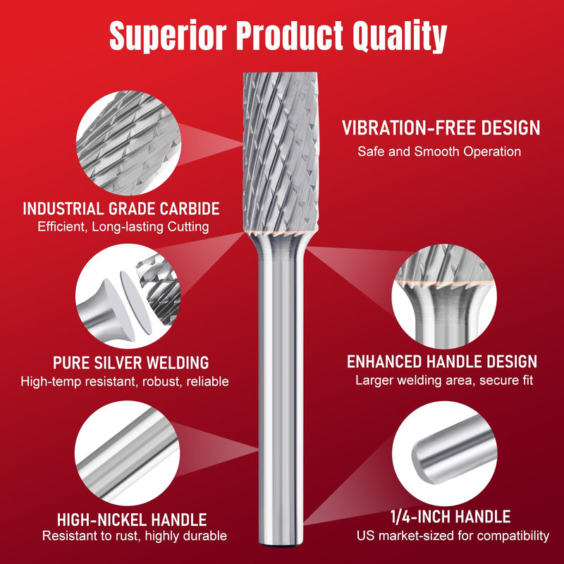 Carbide Burr Set 1/4" Shank, 8PC Double‑Cut Die Grinder Bits – Fits DeWalt, Milwaukee Die Grinders Accessories + 4PC Screw Extractor Kit 1/4"Shank 8PC