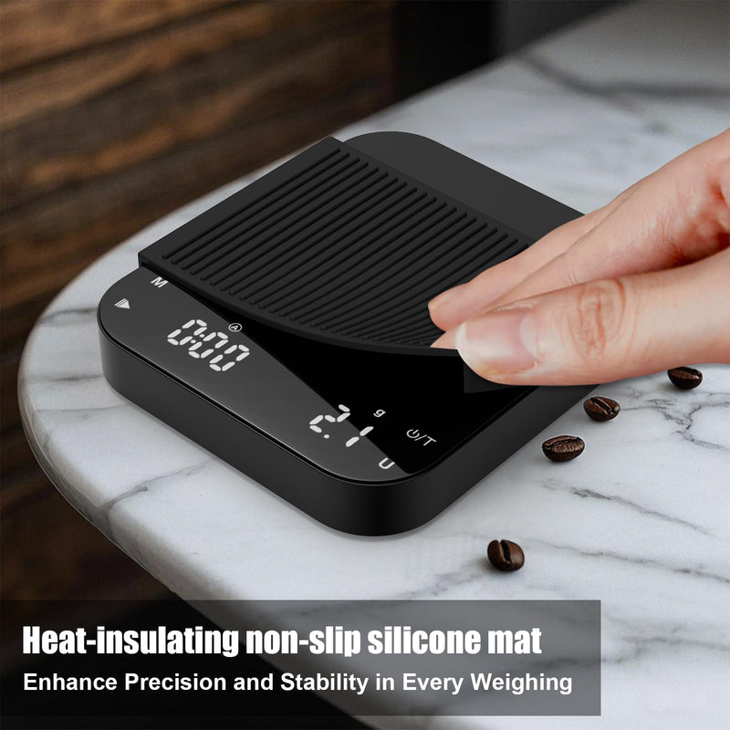 Rechargeable Coffee Scale with Timer, Diyife 3kg/0.1g High Precision Scale, 6 Units, HD LED Display, Long Battery Life, Portable Kitchen Scale for Espresso, French Press, Pour-Over Coffee Black