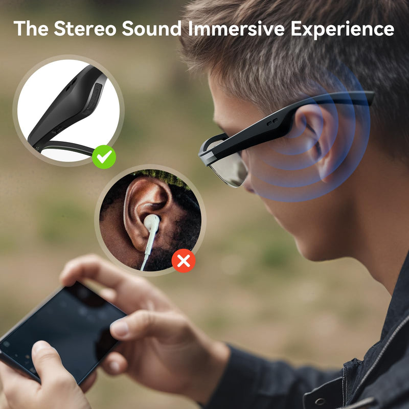 Smart Glasses, Polarized Bluetooth Sunglasses, Built-in Mic & Speakers, Voice Assistant, UV Protection, Bluetooth Glasses for Office, Driving, Cycling Outdoor Sports M9 Pro-greyish Green Lens