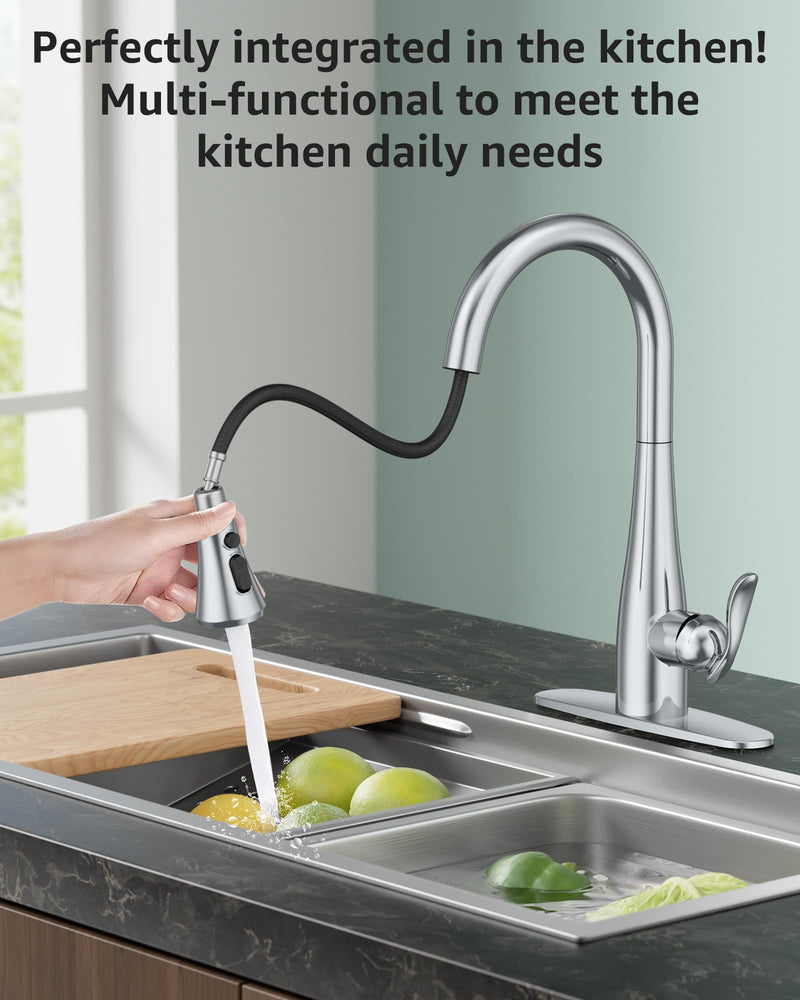 Mbillion Universal Polished Chrome Kitchen Faucet Head Replacement, 3 Function ABS Sink Faucet Head, Pull-Down Nozzle with 14 Adapters, Compatible with Moen,Delta,Kohler,WEWE American Standard
