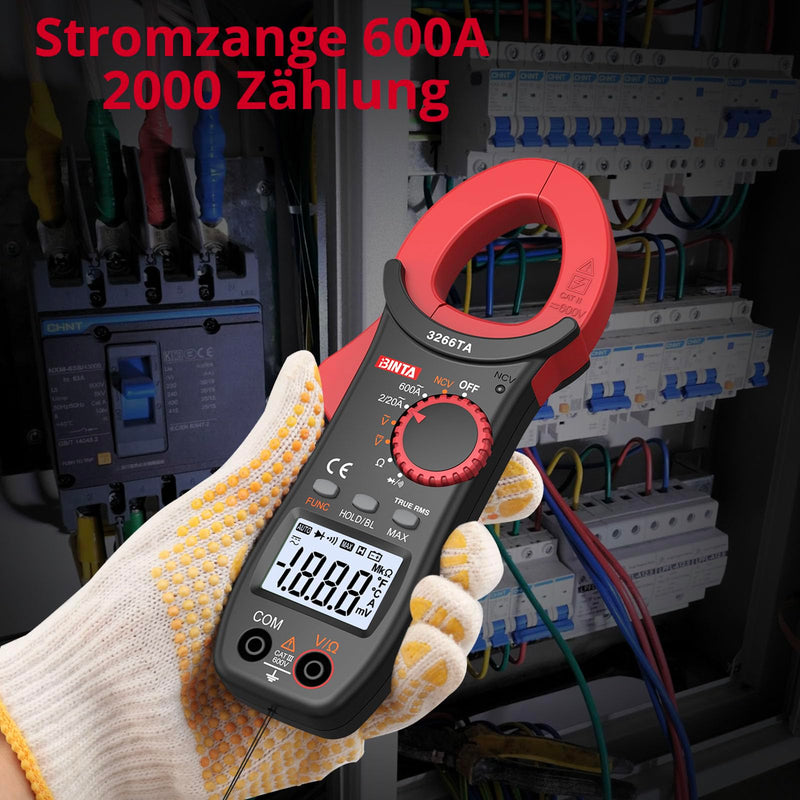 BINTA Current Clamp 600A 2000 Counts TRMS Auto Ranging AC/DC Current | Digital Current Meter Clamp Meter with LED Backlight AC/DC for Voltage Current Resistance Diodes NCV 2,000 count