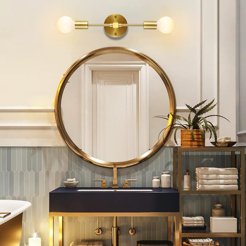 Brushed Brass Wall Sconce 2 Lights Bathroom Vanity Modern Industrial Wall Lamp Wall Mount Lighting Fixture（Gold Color） Gold 2-Lights